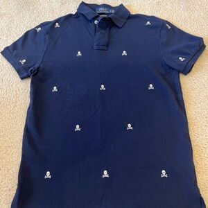 Ralph Lauren Navy Polo with Skull Embroidery